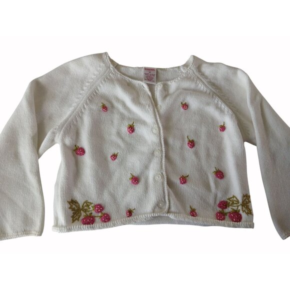 Gymboree Girls 3T White Cardigan Tan Overalls Strawberry Patch Set Embroidered - Picture 5 of 16